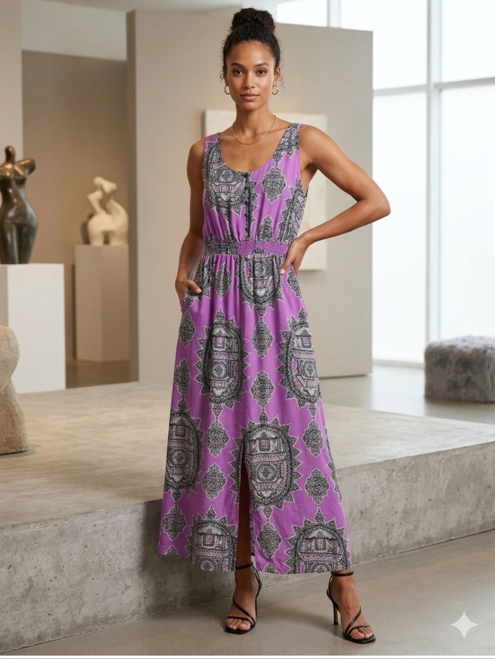 Anthropolgy Maeve Silk Anna's Dress Medallion Print Maxi